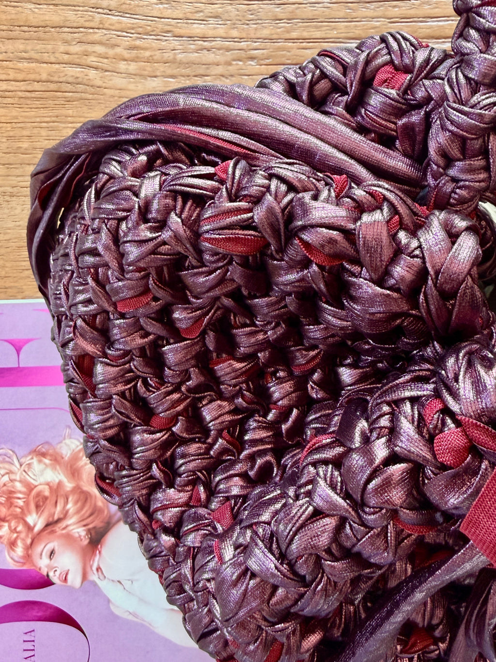 DUDINA bag standard in tulle lamè burgundy con maniglia (Copia)