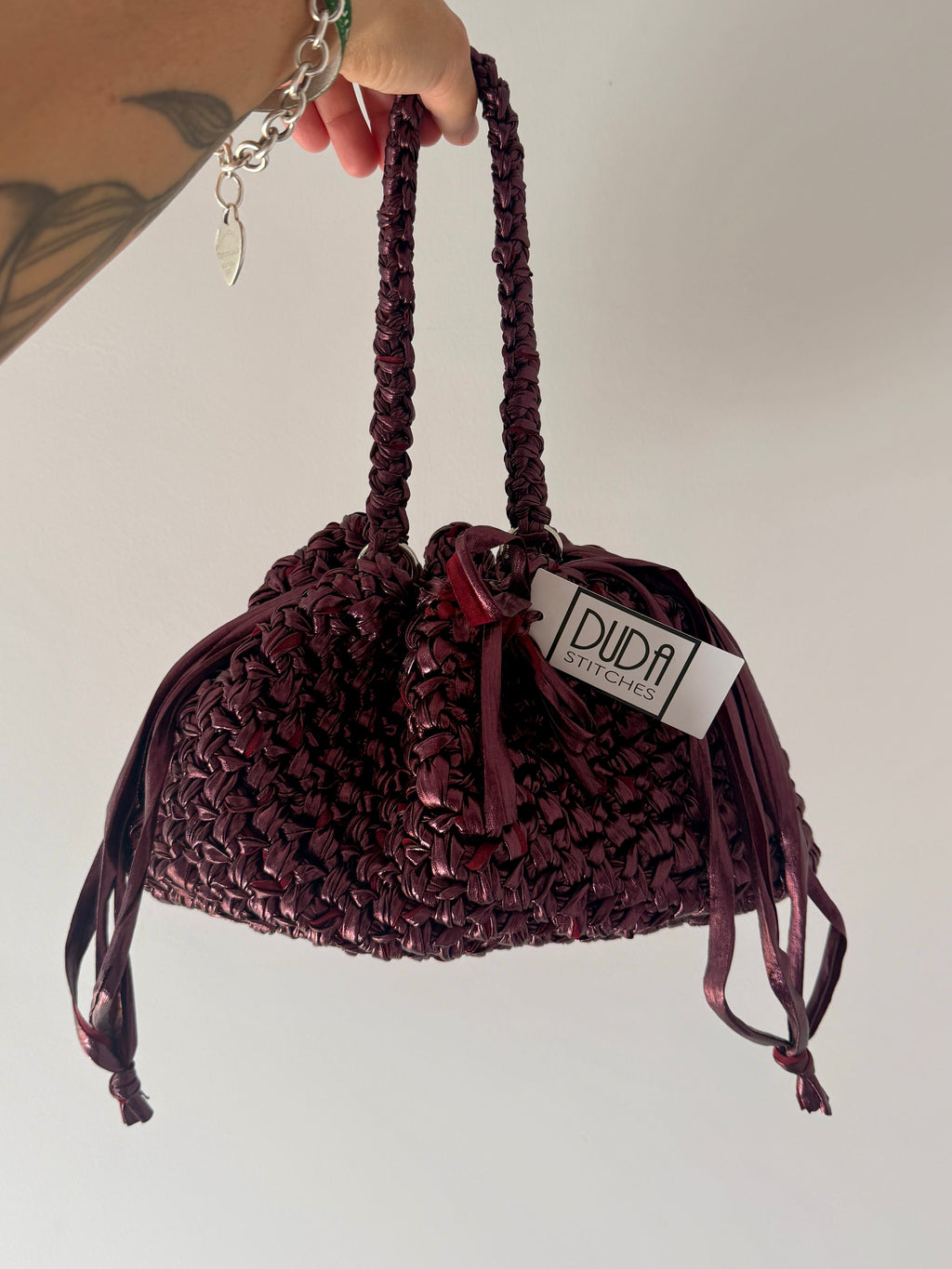 DUDINA bag standard in tulle lamè burgundy con maniglia (Copia)