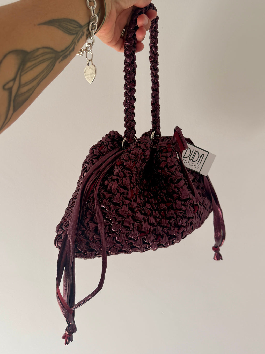 DUDINA bag standard in tulle lamè burgundy con maniglia (Copia)