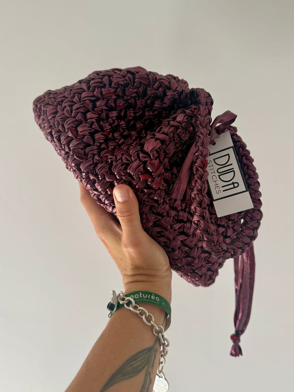 DUDINA bag standard in tulle lamè burgundy con maniglia (Copia)