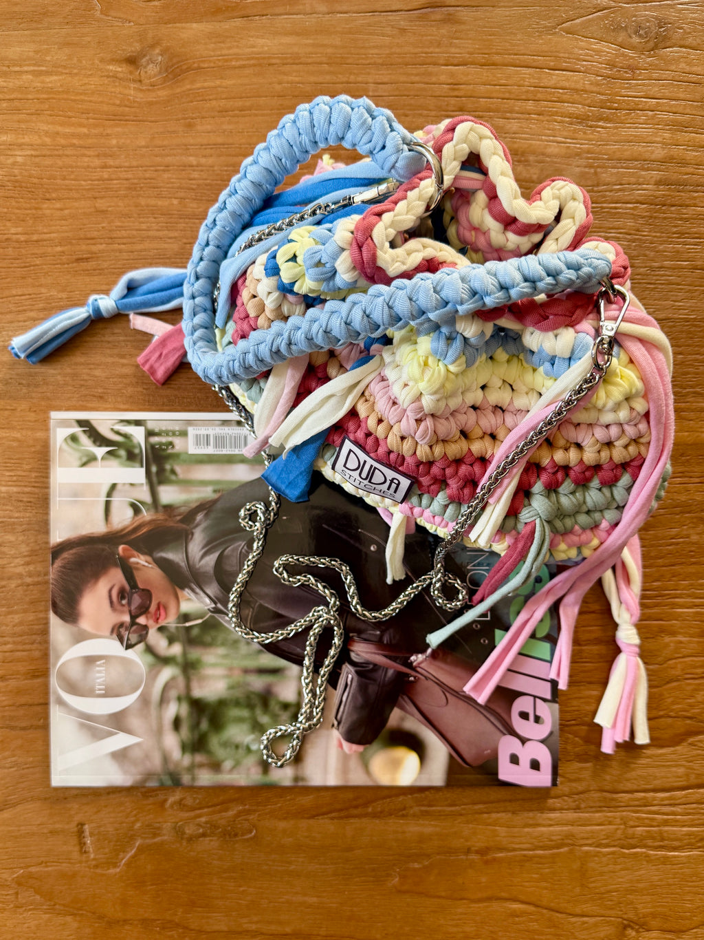 DUDINA bag multicolor pastello con frange e con maniglia