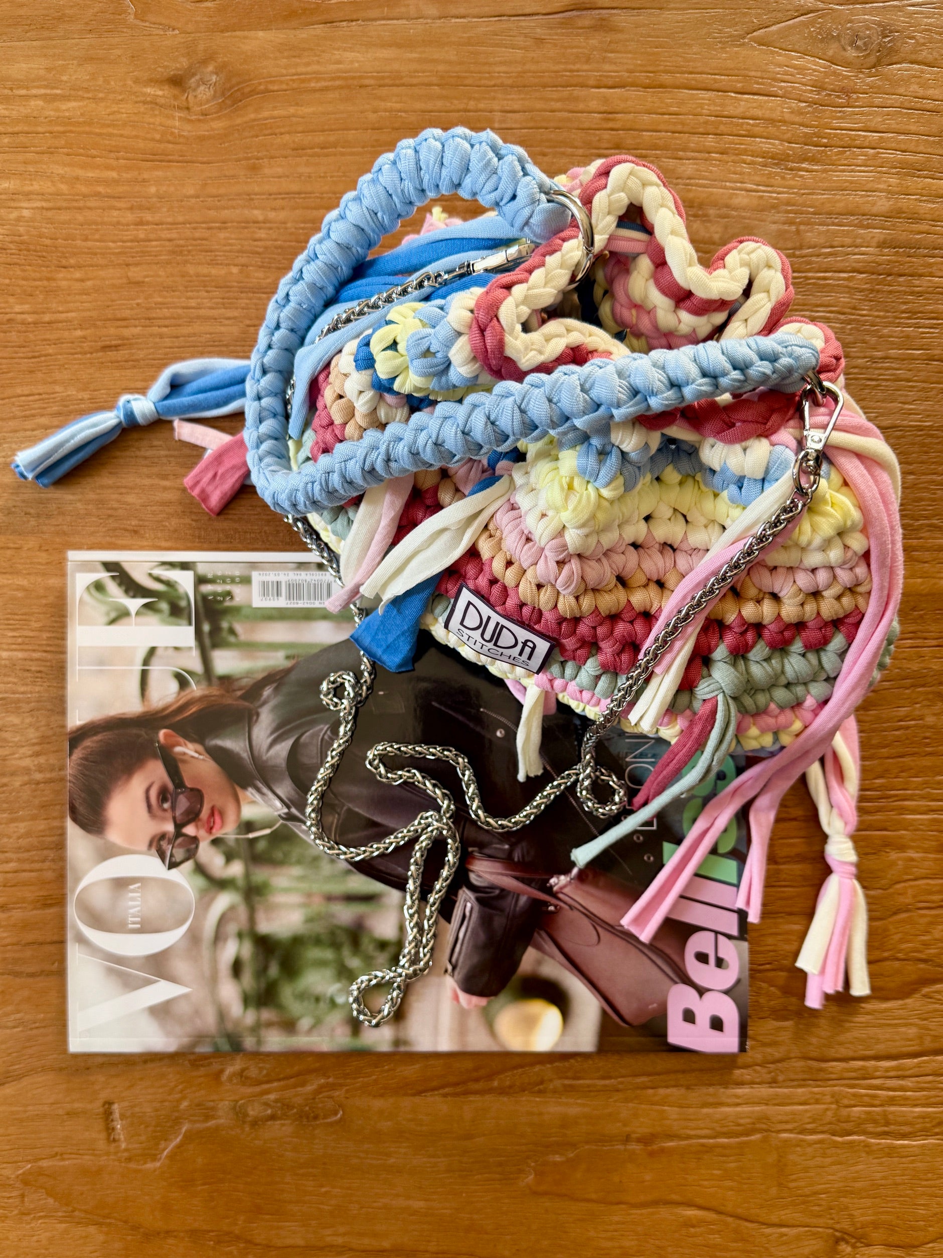 DUDINA bag multicolor pastello con frange e con maniglia