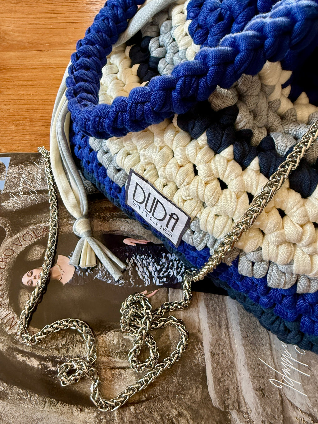 DUDINA bag rigata blu con maniglia