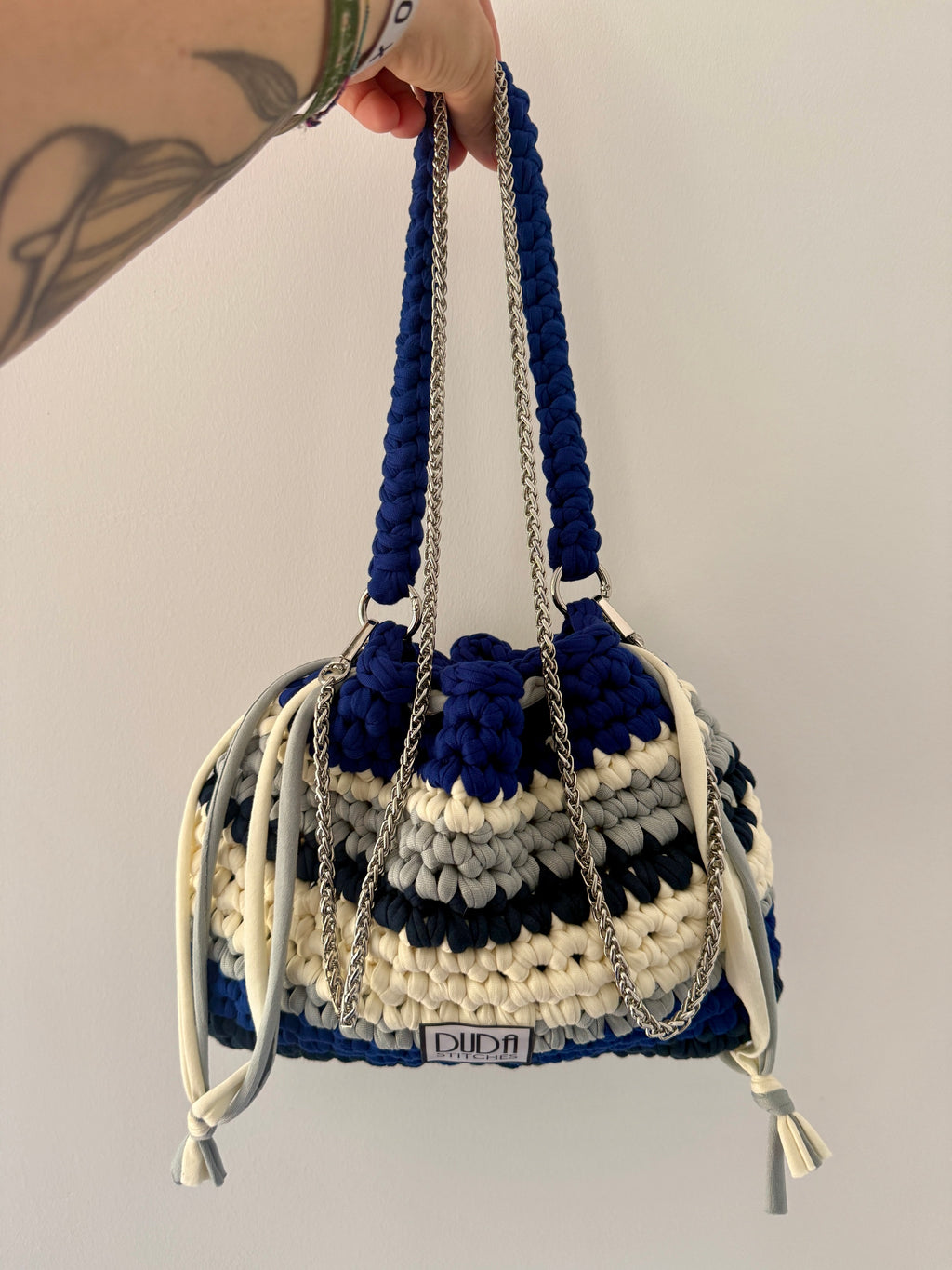 DUDINA bag rigata blu con maniglia