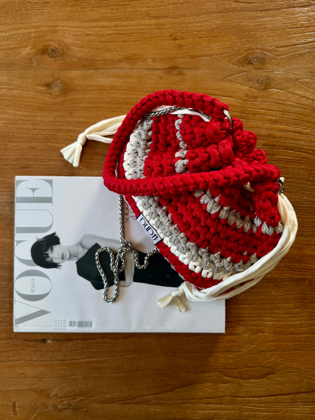 DUDINA bag rigata rossa con maniglia