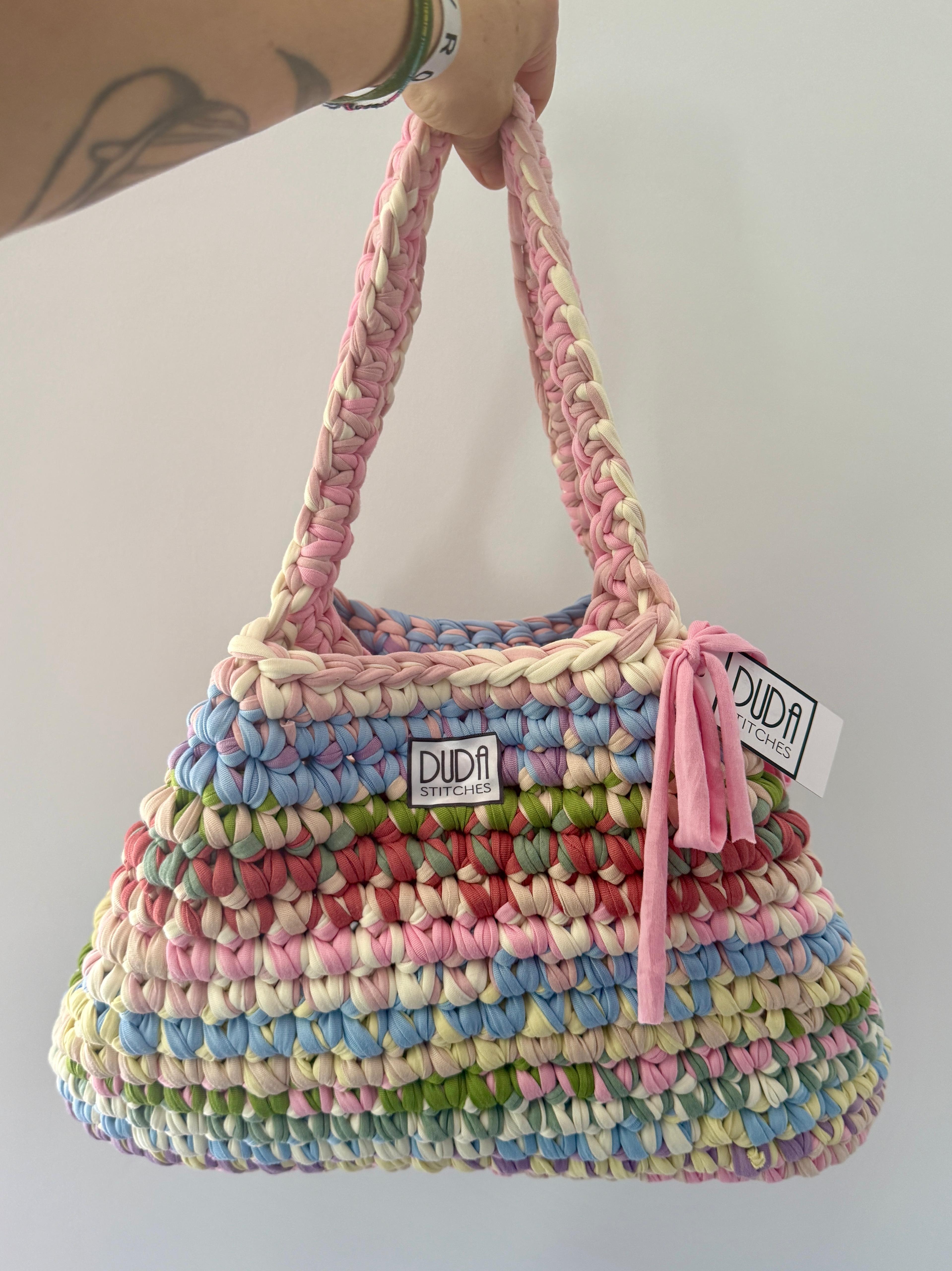 BAROLO bag large multicolore pastello con maniglie in lycra