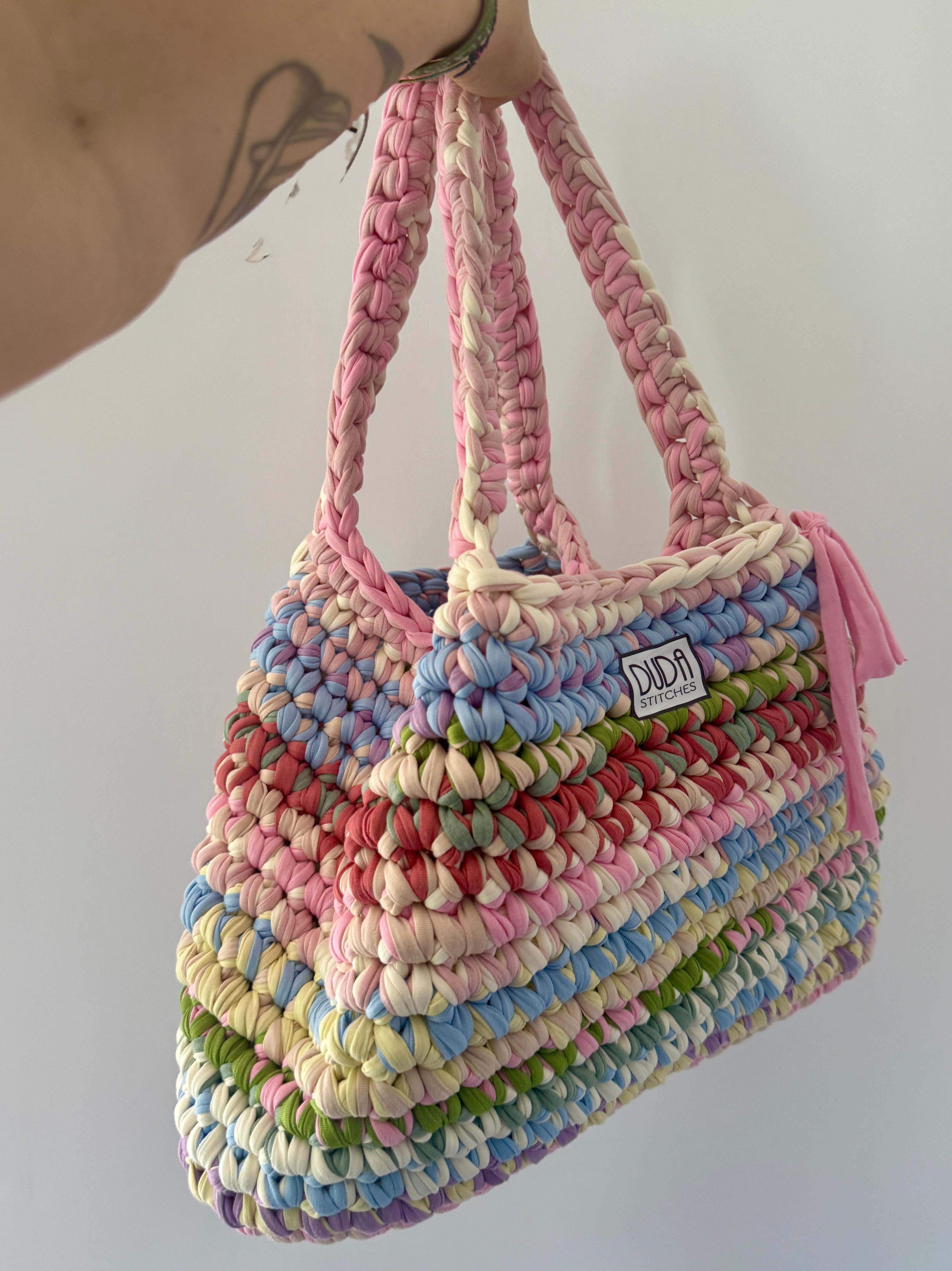 BAROLO bag large multicolore pastello con maniglie in lycra