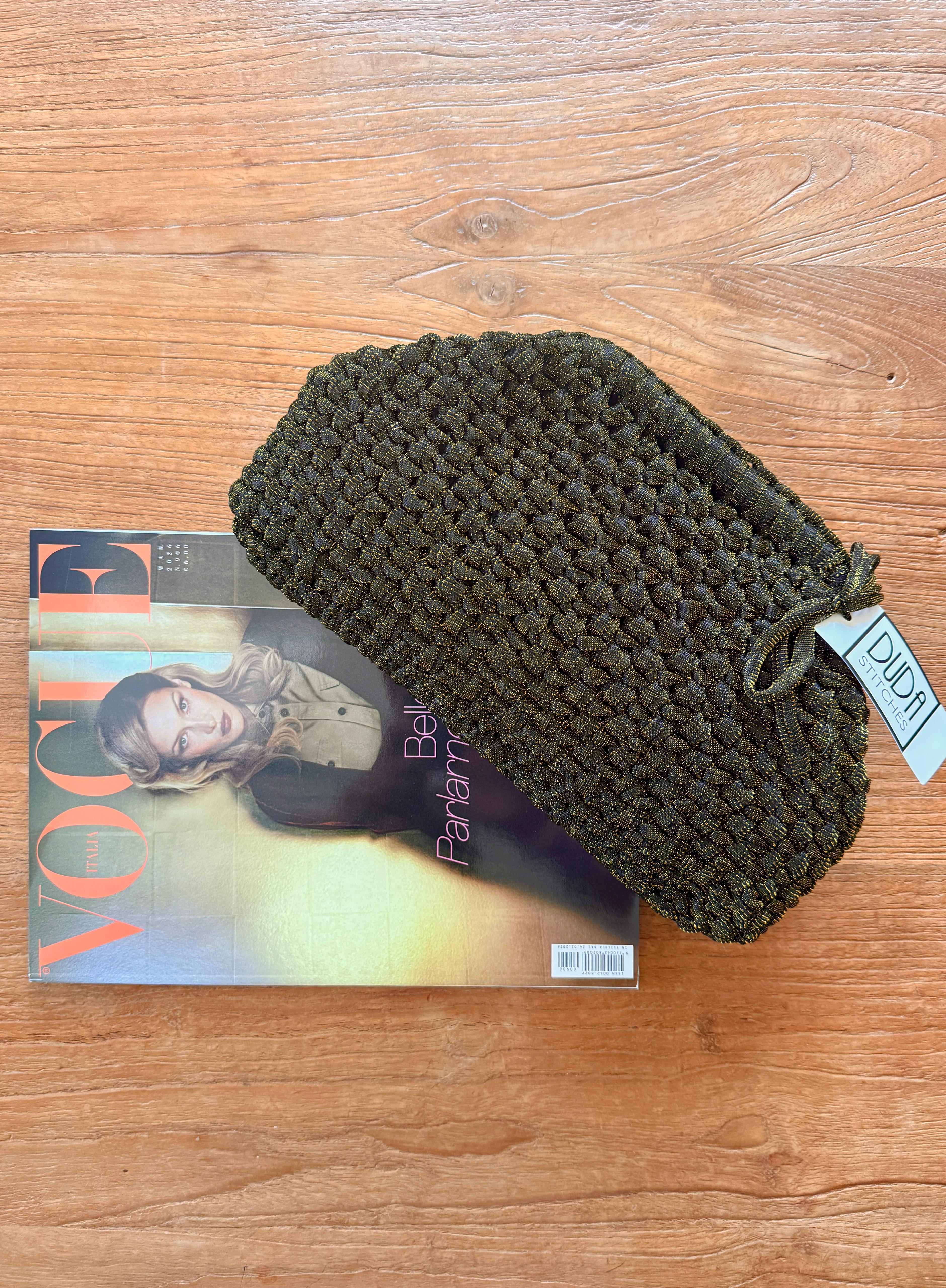 NOCCIOLA pochette standard in tulle nero//oro senza manico
